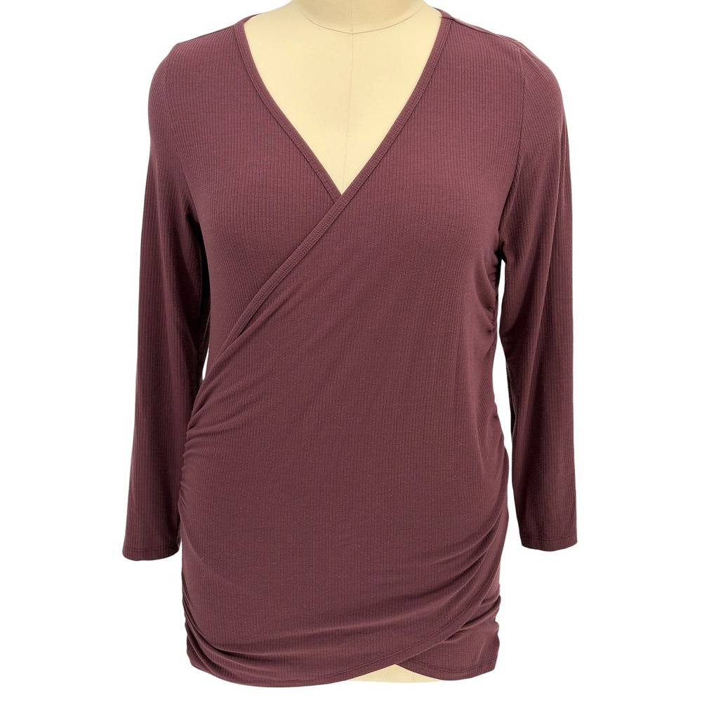Torrid Super Soft Ribbed Wrap Dress Burgundy Ruched Long Sleeve‎ Size 2